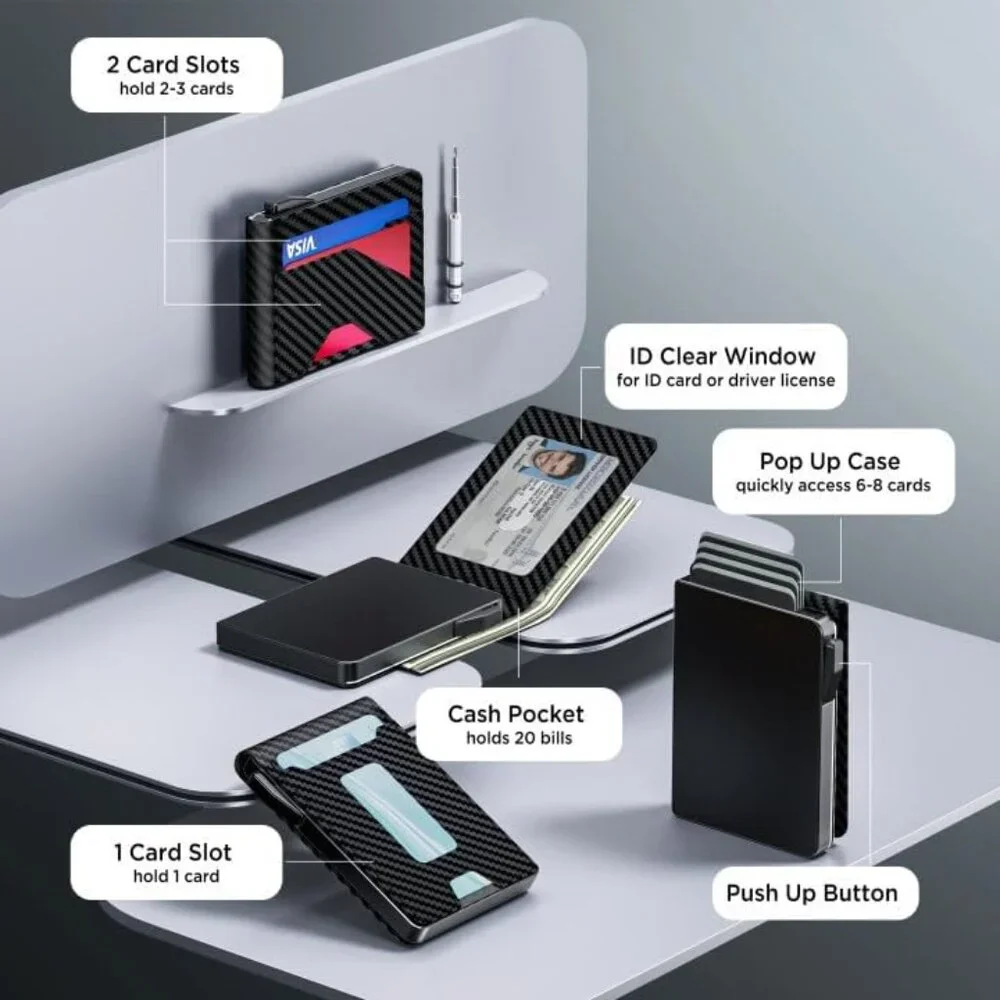 Slim Leather Men's Wallet with Cash Slot, Pop-up Card Slot with ID Window